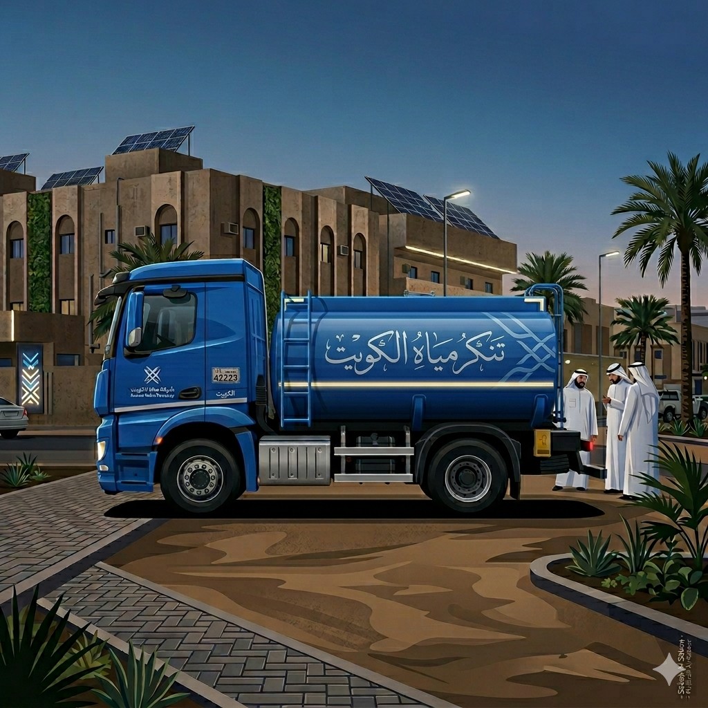 تنكر مياه يقوم بتوصيل المياه العذبة للمنازل