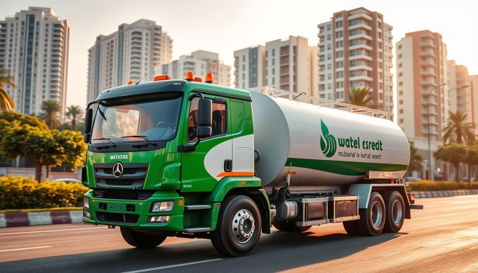 صورة توضح تنكر مياه الفروانية أثناء العمل في موقع سكني