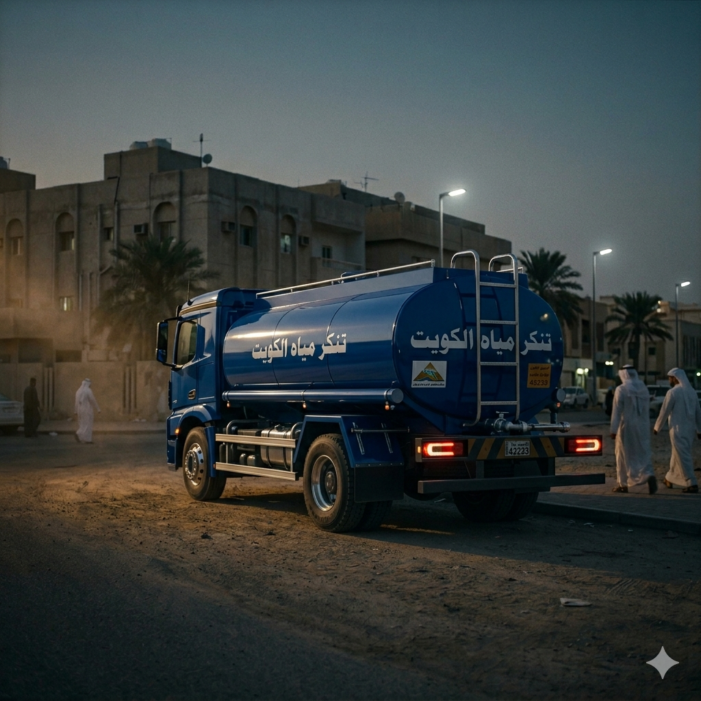 شاحنة تنكر مياه في الكويت لخدمة التوصيل السريع